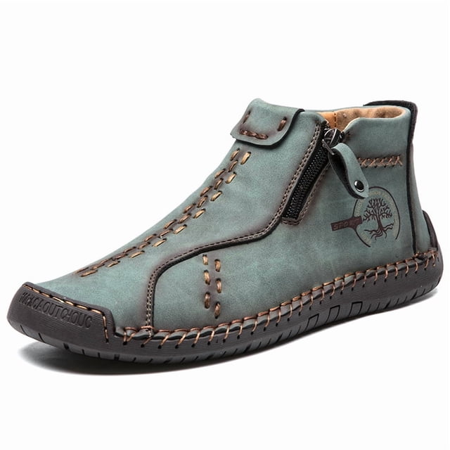 Botas de hombre hechas a mano, botines con costuras clásicas, zapatos casuales con cremallera para exteriores