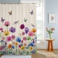 thumbnail image 4 of Shower Curtain Watercolor Flowers Butterfly Shower Curtains for Bathroom Decor, Waterproof Polyester Shower Curtain Set with Hooks, Small Stall Size 36" x 72" Spring Wildflower Linen, 4 of 9