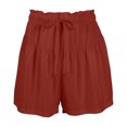 thumbnail image 4 of Ovticza Womens Linen Shorts 2025 Summer Drawstring Ruffle Elastic High Waist Solid Color Casual Beach Shorts with Pockets Wine L, 4 of 7