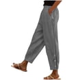 thumbnail image 6 of Oksale Womens Petite Linen Pants with Pockets Casual Drawstring Elastic Waisted Ankle Pants Lightweight Loose Straight Leg Cotton Pants Vacation Outfits Dark Gray L, 6 of 9