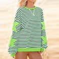 thumbnail image 2 of ZVAVZ Chandail en Molleton Rayé pour Femmes à Manches Longues Col Rond Automne Surdimensionné Décontracté Chandail Haut 2025 Y2K Tenues Preppy Vert P, 2 of 7