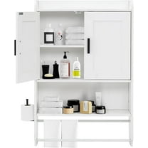 apexnova Bathroom Wall Cabinet, Wooden Medicine Cabinet Over The Toilet with Adjustable Inner Shelf, Wall Mounted Cabinet with Doors for Bathroom Storage, Hanging Cabinet for Wall with Towels Bar