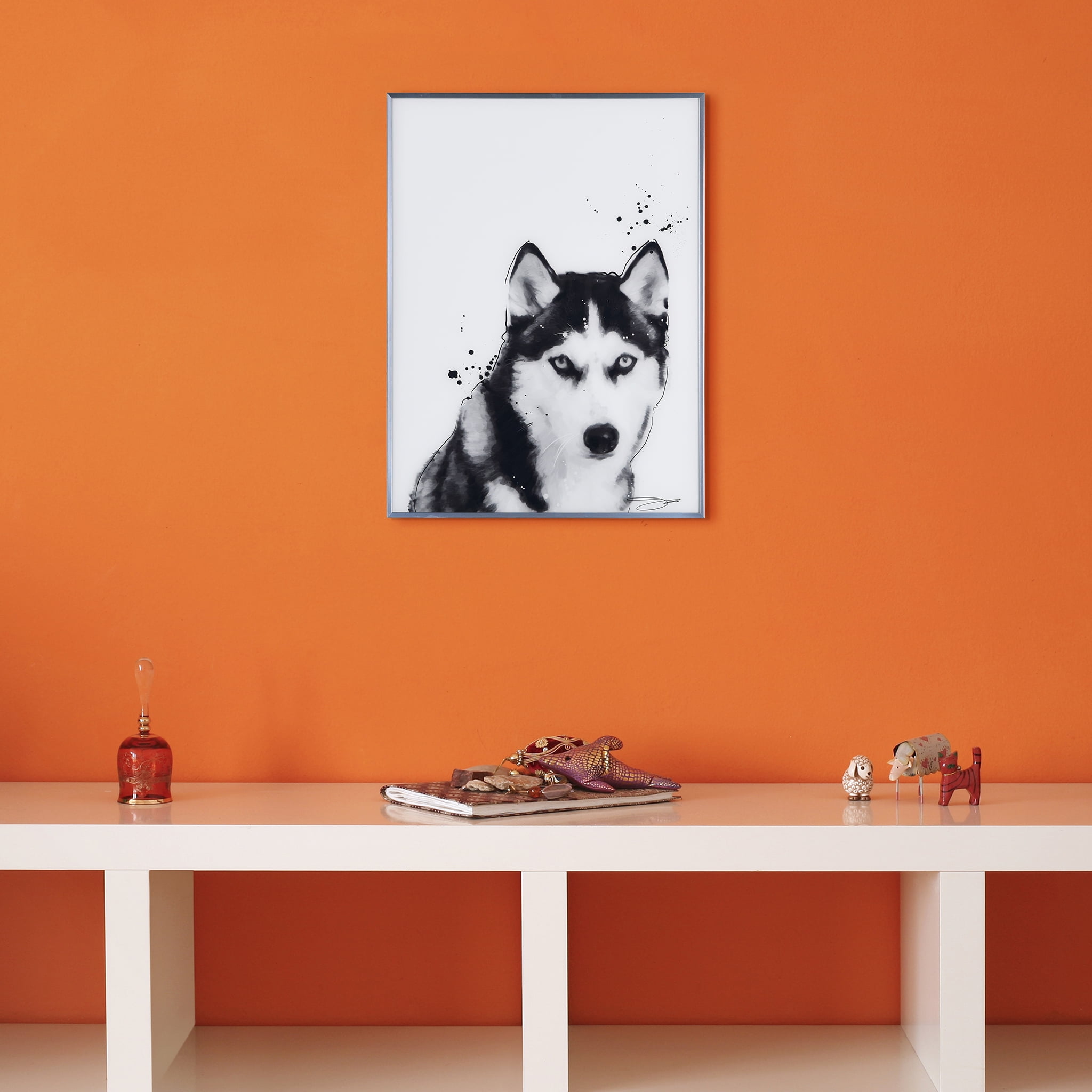Empire Art Direct Siberian Husky Black and White Pet Paintings on Reverse Printed Glass Framed Dog Wall Art, 24" x 18" x 1", Ready to Hang