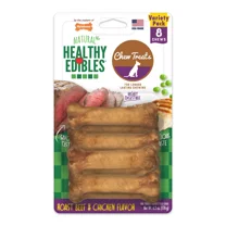 Nylabone Healthy Edibles Dog Treats – 8 Pack, Natural Ingredients, Vitamins & Minerals, Highly Digestible Chew Treats for X-Small Dogs (Up to 15 lbs), Chicken & Roast Beef Flavors