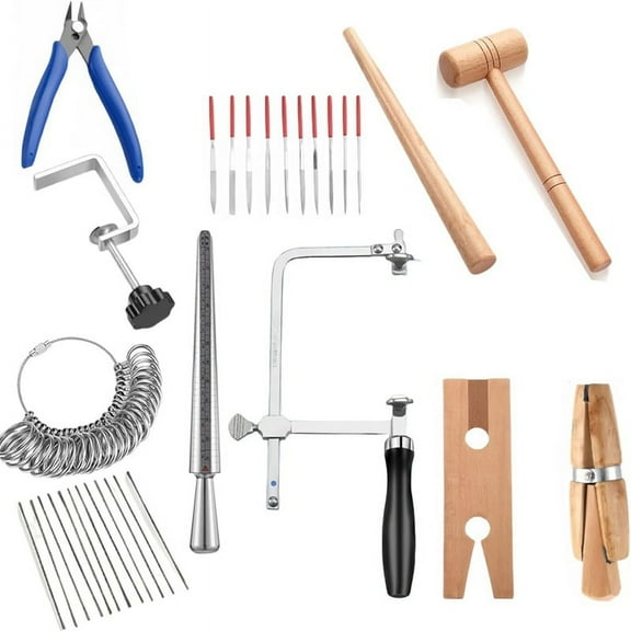 Jewelry Making Tools Set: Ring Clamps,Jewelry Sizers,Mandrels,Saw Frame, Clamps, Files, Mallet Hammer & Stick for Adults