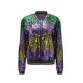 thumbnail image 3 of YOIAVAIOY Mardi Gras Sequin Jacket for Women Long Sleeve Zip Up Sparkly Jacket Party Night Clubwear Holiday Outfits Green S, 3 of 7