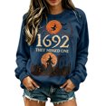 thumbnail image 5 of Crew Neck Sweatshirts for Women Retro Long Sleeve Halloween Witch Moon Print Pullover Loose Casual Fall Daily Tops Blue XL, 5 of 5