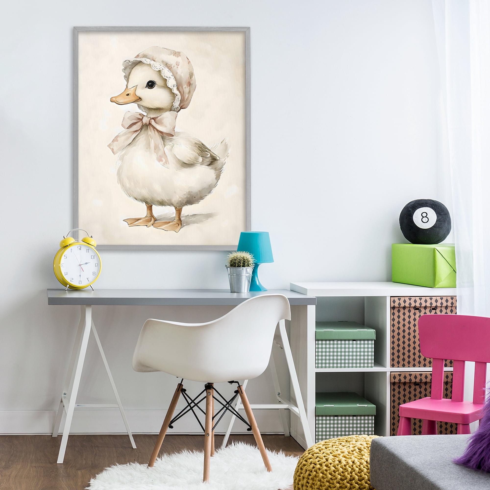Stupell Industries Duck Wearing Bonnet Gray Framed Giclee Art, design by Arlington Prints