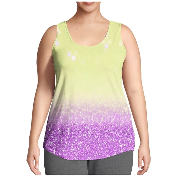 Ruimatai Women's Plus Size Casual Printed Tank Top Round Neck Loose Fit Stylish Floral Summer Cami for Everyday Comfort
