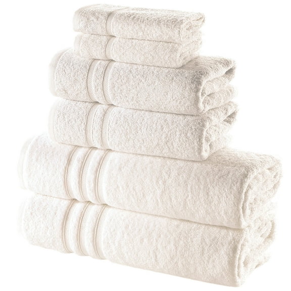 Hawmam Linen 6 Pack Bath Towels Set - Large, Soft, Absorbent, Quickdry, Low Lint Premium 100% Turkish Cotton Towels for Bathroom Sea Salt Cream Bathroom Set, 2 Washcloths, 2 Hand Towels, 2 Bath Towels