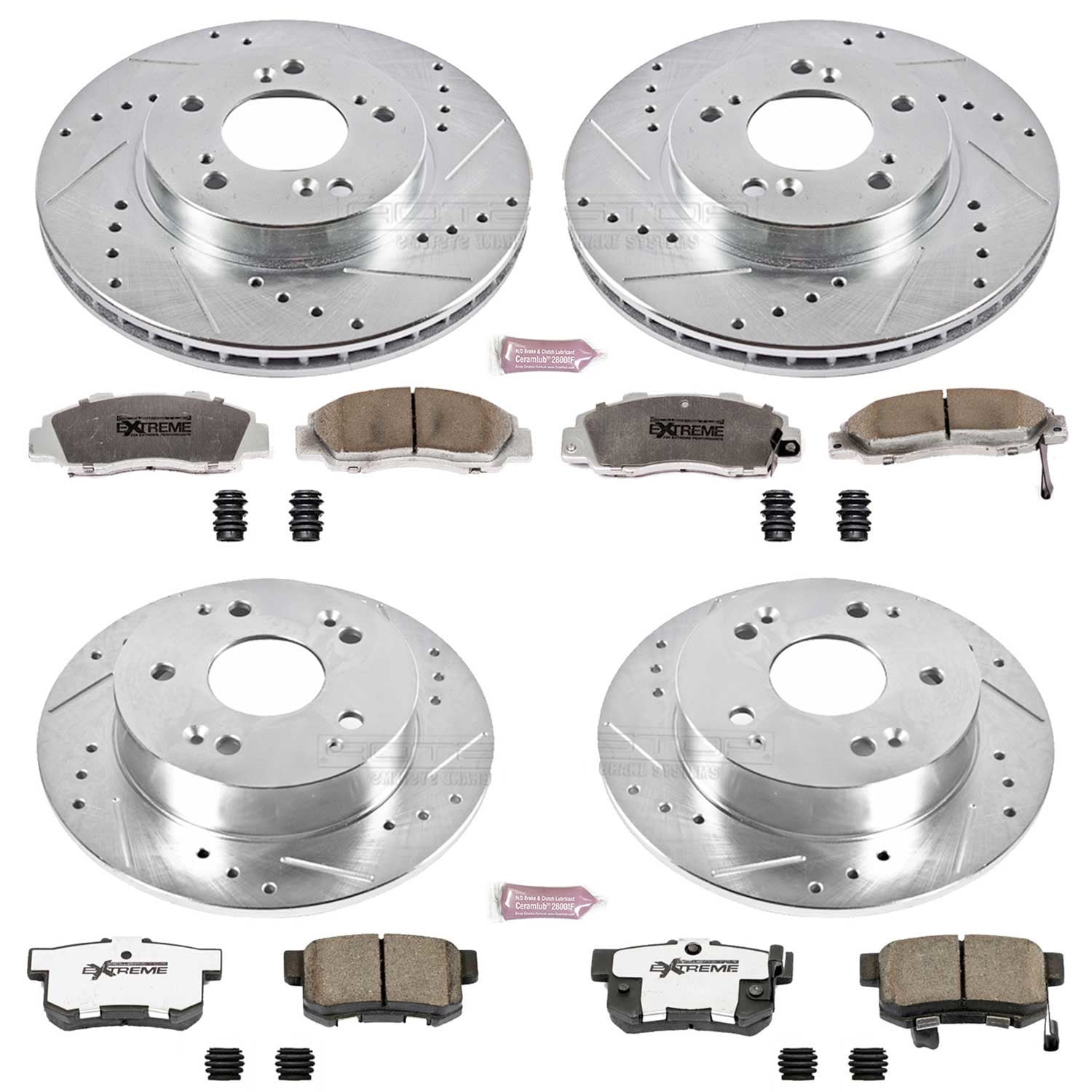PowerStop Front and Rear Z26 Street Warrior Carbon-Fiber Ceramic Brake Pad and Drilled and Slotted Rotor Kit Fits: ACURA Select Models K707-26