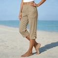 thumbnail image 6 of Capri Pants for Women Elastic Waist Relaxed Fit Casual Soft Cotton Linen Pants with Pockets Summer Outdoor Athletic Hiking Khaki L, 6 of 7