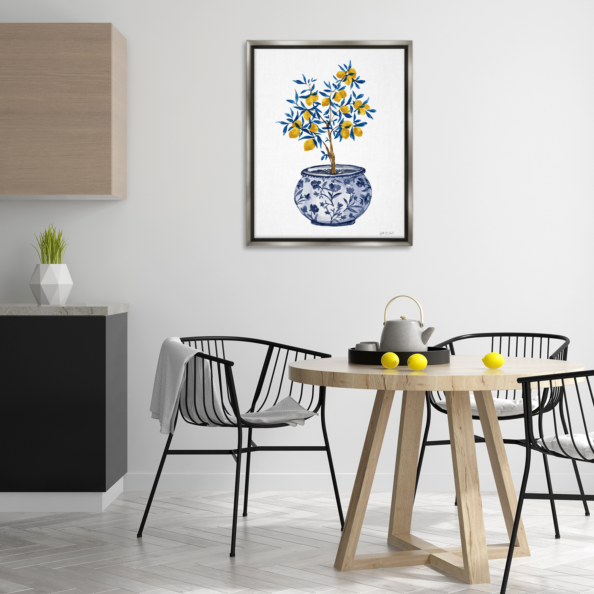 Stupell Industries Lemon Tree in Chinoiserie Food & Beverage Painting Gray Floater Framed Art Print Wall Art, 25 x 31