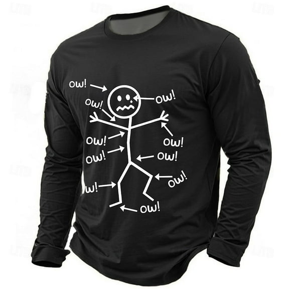 GBSYEWXS Men Tops Crew Neck Long Sleeve Funny Print T-Shirts Outdoor Cute Tee Black