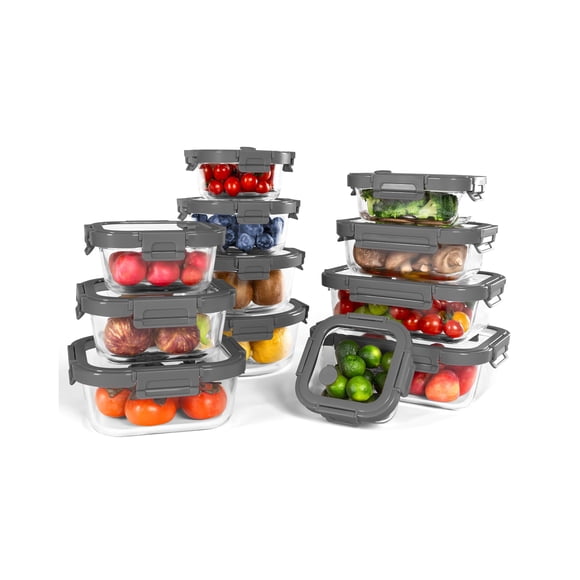 Recipientes de vidrio BOROHOUSE, 12 piezas, de borosilicato con tapas grises