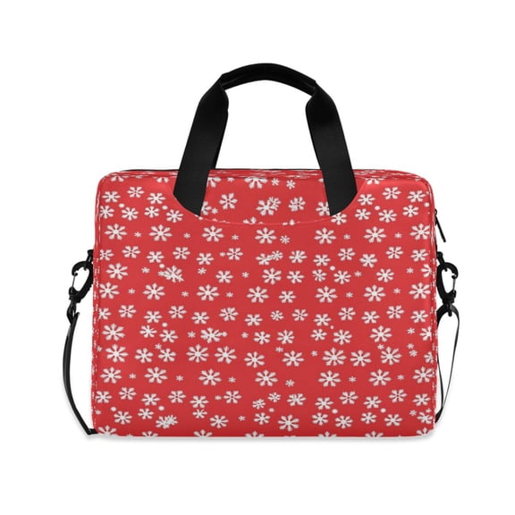 16inch Laptop Briefcase, Business Laptop Bag with Detachable Strap & Padded Compartment, Water-Resistant Polyester,Snowflakes on A Red Background