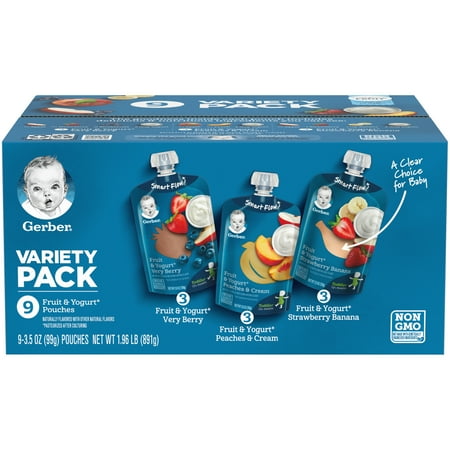 Gerber Baby Food Fruit & Yogurt Puree Pouch Variety Pack - 1.96oz/9pk Each