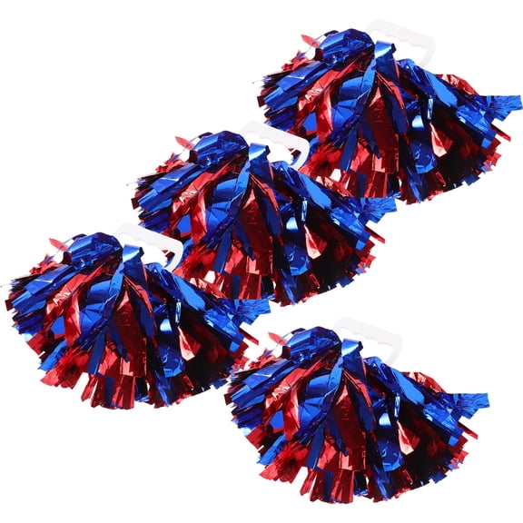 OUNONA 4-Pack Colorful Pom Poms with Smooth Handles for Cheerleading, Party, Game Day, and Spirit Support