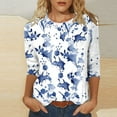 thumbnail image 2 of Pompotops T-shirt Mode Imprimé Ample Manches 3/4 Blouse Col Rond Tops Décontractés Liquidation, 2 of 4