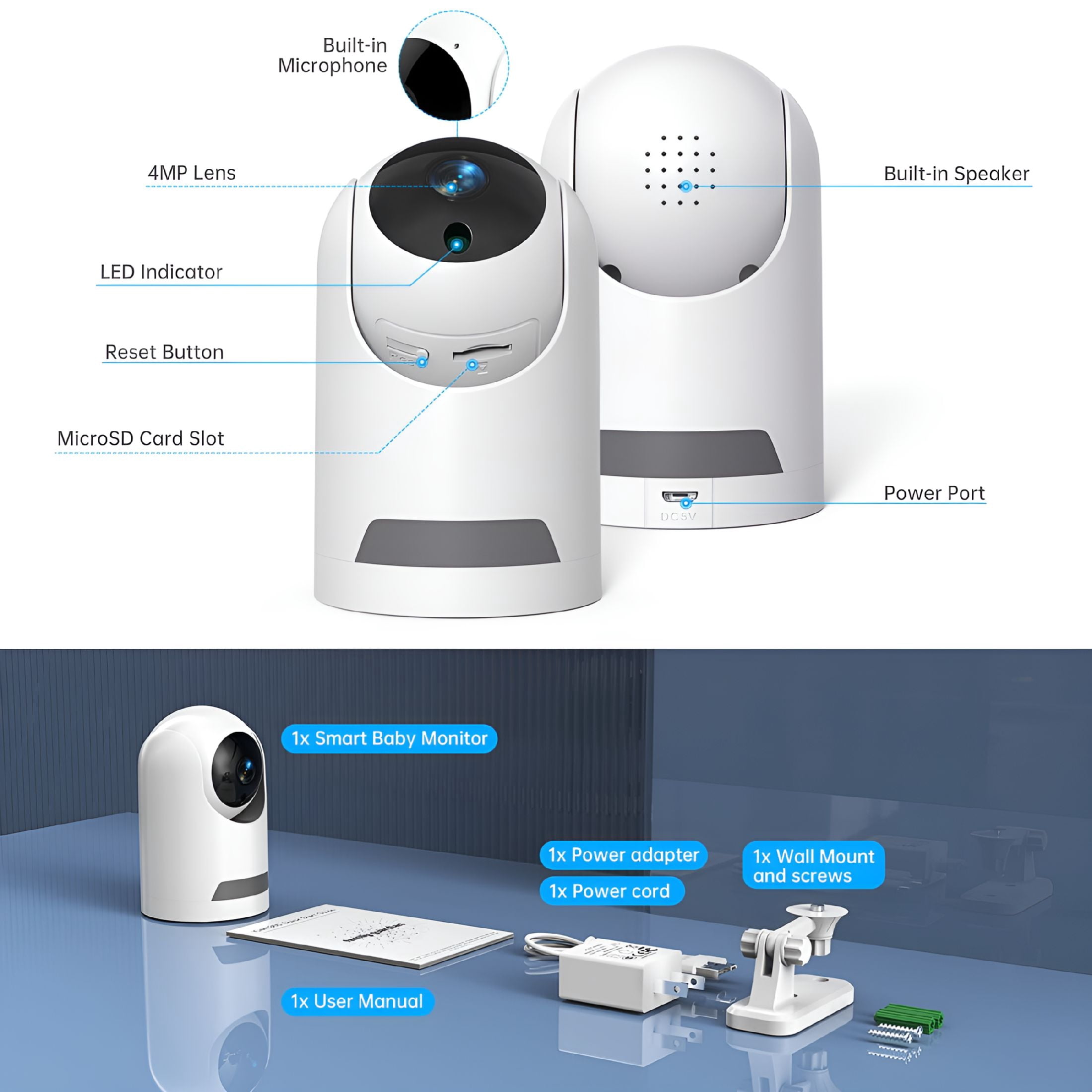 GJX 2026 New Baby Monitor,360° Wireless 5G Nanny Cam with Safety Alerts,4Mp Hd Wifi Camera for Human&Pet Detection,Home Security Camera with Two-Way Audio,Motion Tracking,Ir Night Vision