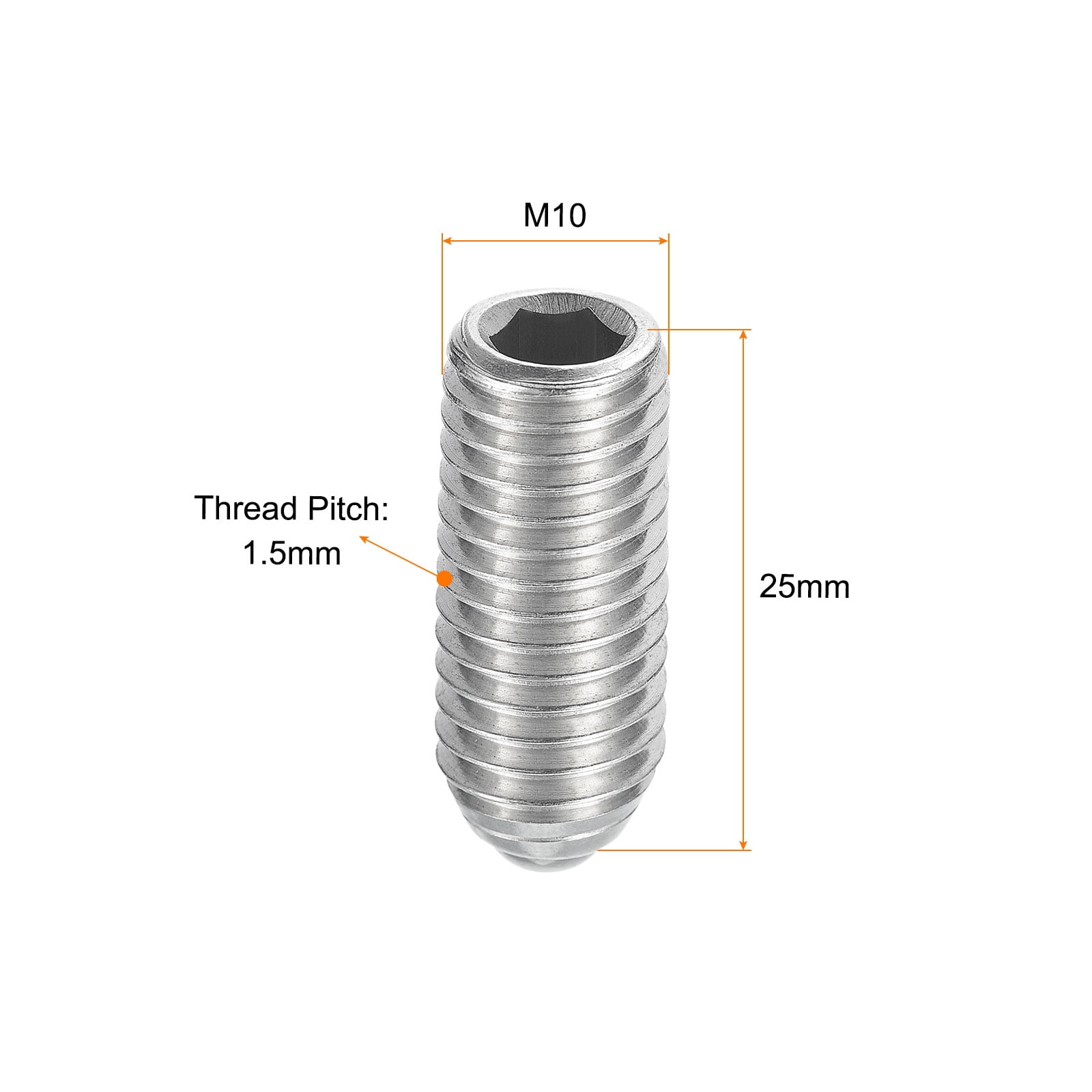 Ball Point Set Screws, M10 x 25mm 304 Stainless Steel Metric Spring Hex Socket Screw 20pack