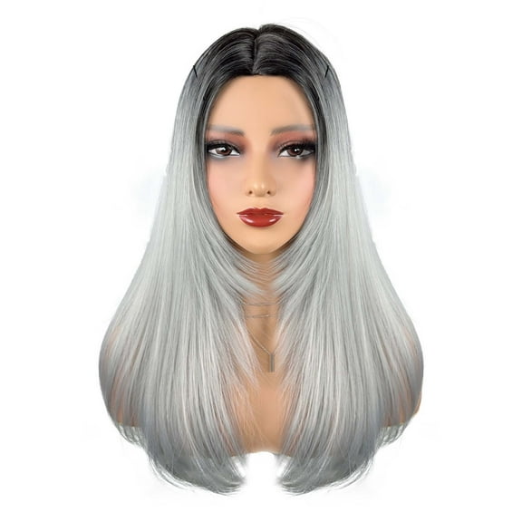 XmhyTop 23 Inch Straight Lace Front Wig, Synthetic Layered Design with Middle Part Closure, Ideal for Women’s Daily Wear & Special Occasions, White