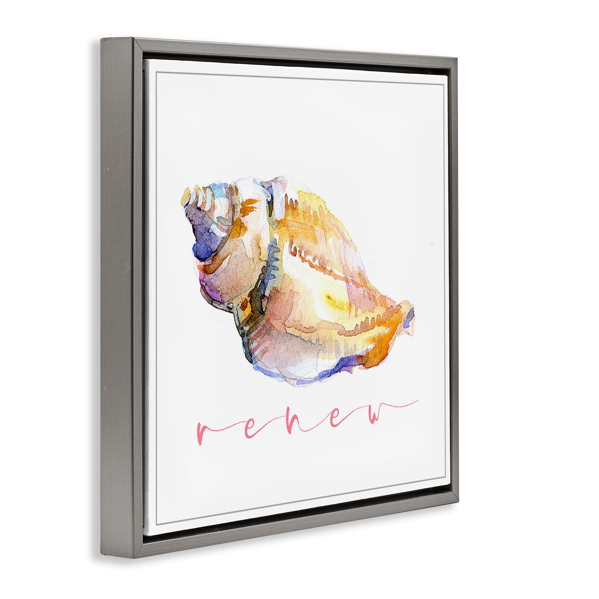 Stupell Industries Conch Shell Renew Nautical & Beach Painting Gray Floater Framed Canvas Art Print Wall Art, 18 x 18