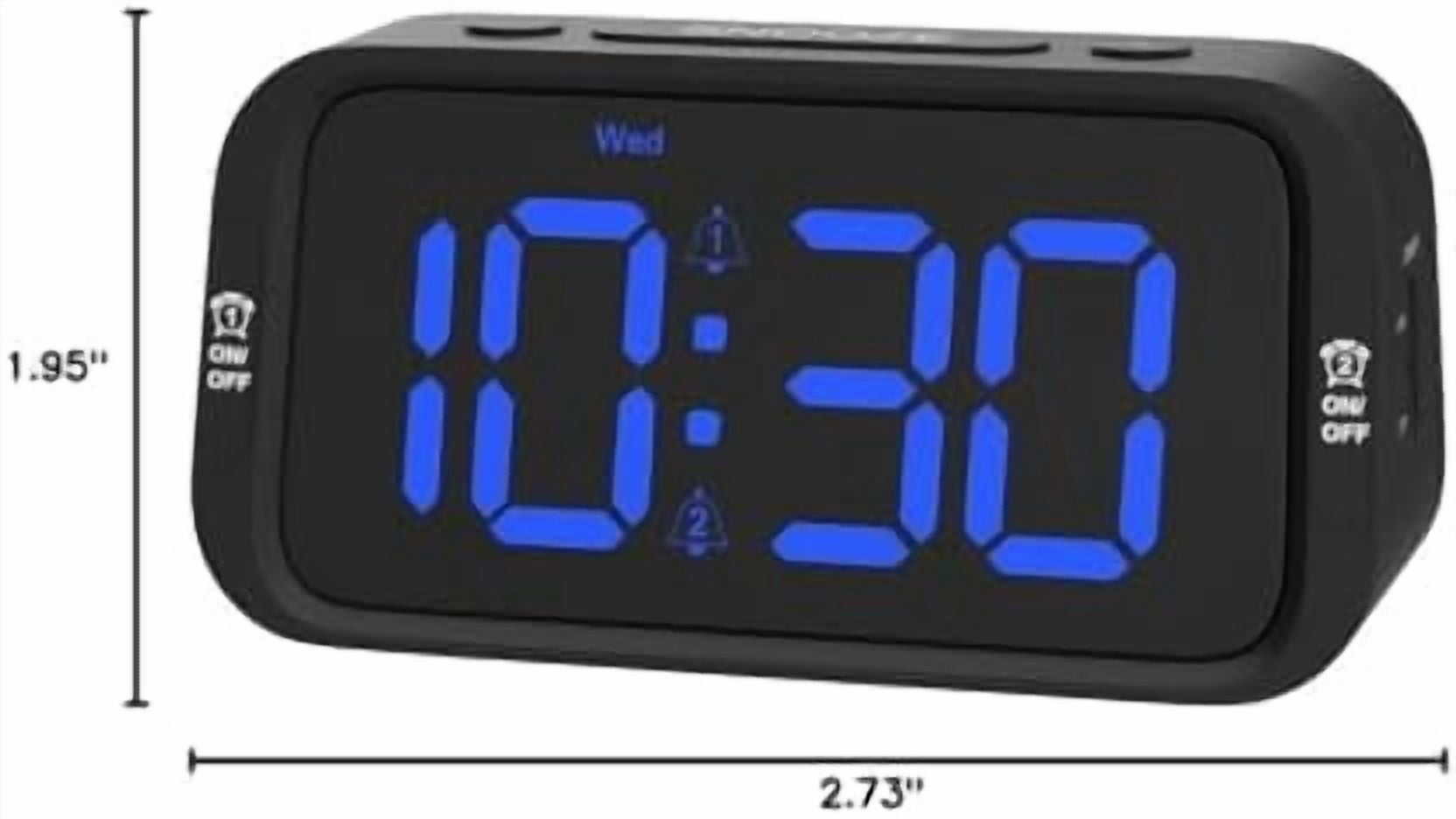 Digital Dual Alarm Clock for Bedroom, Easy to Set, 0-100% Dimmer, USB Charger, 5 Sounds Adjustable Volume, Weekday/Weekend Mode, Snooze, 12/24Hr, Battery Backup, Compact for Bedside(Blue)