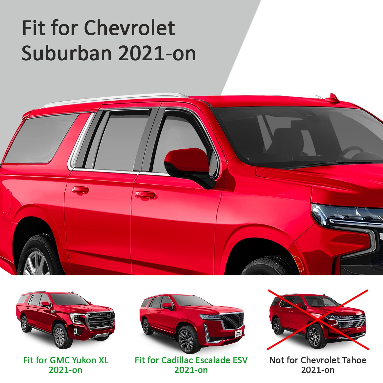 Voron Glass In-Channel Extra Durable Rain Guards for Chevrolet (Chevy) Suburban 2021-2026, Window Deflectors, Vent Window Visors, 4 Pieces - 200482