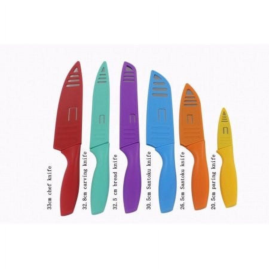 Lightahead Stainless Steel Kitchen Colored Knife Set 6 Knives set with PP shell- Chef, Bread, Carving, Paring, and 2 Santoku Knife Cutlery Sets - Multicolor Sharp Vibrant Stylish Kitchen Knives - image 2 of 2