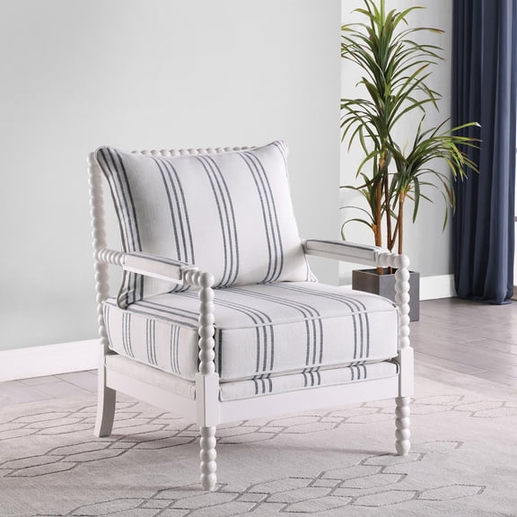Fabric Accent Chairs, White and Navy Upholstered Stripe Accent Chair, White Accent Chairs,Fabric Modern Accent Chairs, Furniture Primary Living Space Chairs & Accent Seating