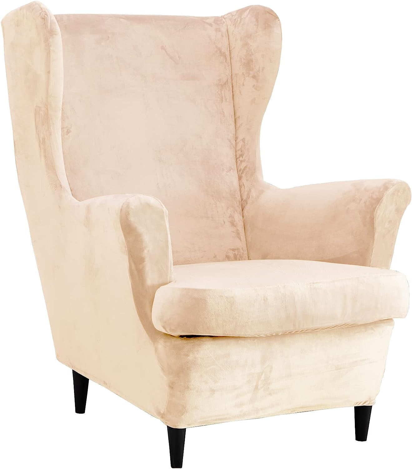 Rosnek Wingback Chair Covers 2 Piece Set, Velvet Wing Chair Slipcover