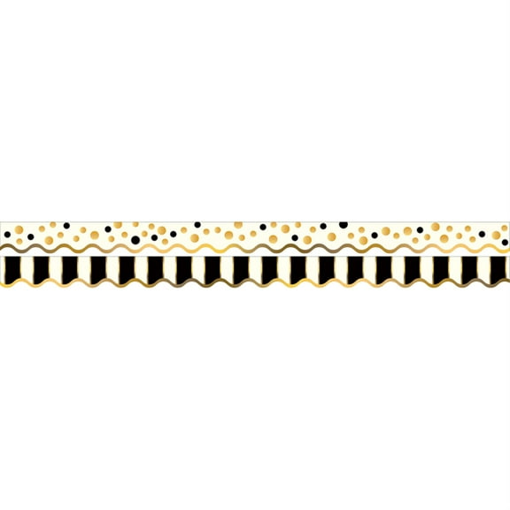 Barker Creek Double-Sided Scalloped Border, Gold Bars, for Bulletin Boards, Reception Areas, Halls, Break Rooms, Office, School, Home Learning Decor, 2.25” x 39’ (902)
