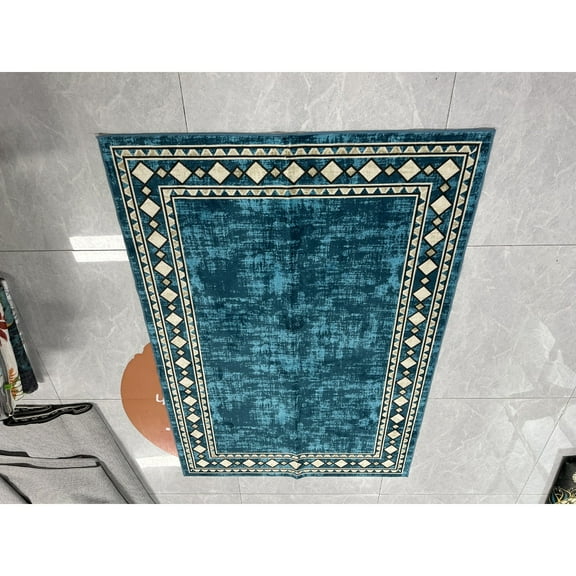 RONSHIN Area Rugs Washable Carpets 350Gsm Pile (Total 1150Gsm) Pearl Velvet Cotton Tpr Washed Folding Backing Carpet-Modern-Hongkuo (New) Blue-green 10*13ft