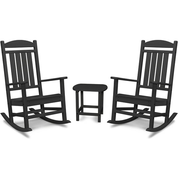 Hanover Pineapple Cay All-Weather 3-Piece Outdoor Patio Porch Rocker Chat Set, 2 Rockers and Side Table, Eco-Friendly, Recycled Material, A - PINE3PC-BLK
