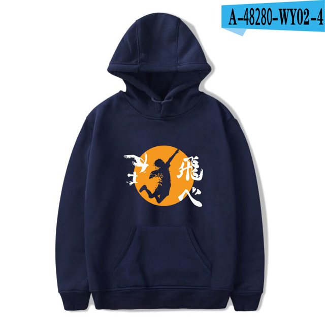 Haikyu!! Sudaderas con capucha de Anime, chaqueta informal para niños y adultos, tallas para niños, jersey de Cosplay Hinata Shoyo, Jersey UnisexAzul oscuro A4XL Deng Xun unisex