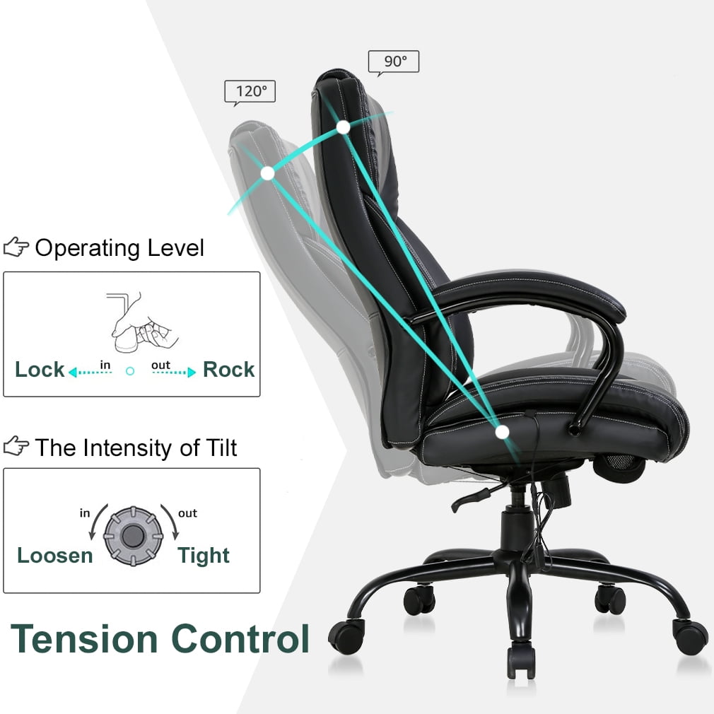 Managerial PU Leather Office Chair 500lbs Massage Computer Chair Ergonomic Wide Seat Desk Chair Heavy Duty Metal Base Swivel Rolling Chair with Lumbar Support and Thicken Armrest