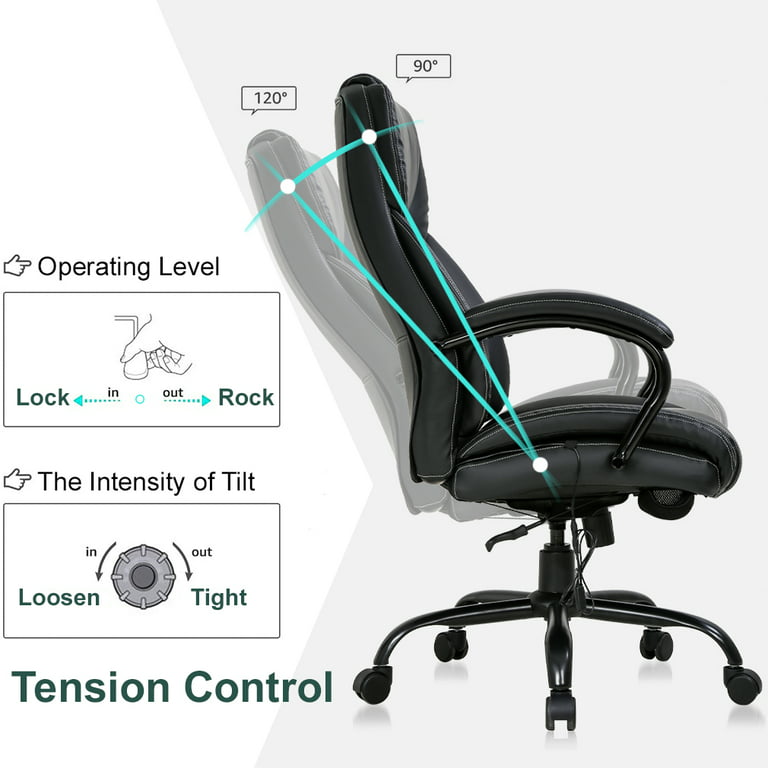 Big and Tall Office Chair 500lbs with 3D Rolling Massage Lumbar Cushion  Executive Office Chair High Back Reclining Office Chair with Footrest Wide