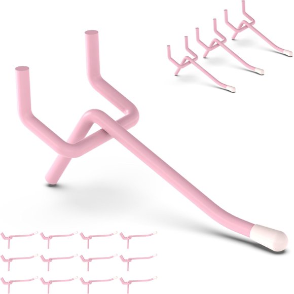 TRAHOO-Pegboard Hooks 2 Inch 50PC, Pink Peg Board Hooks, Fit 1/4" or 1/8" Pegboard, Ideal Peg Board Organizer Accessories for Wall Display, Crafts Organization, Kitchen Organizer, DIY (Pink, 2")