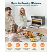Air Fryer Toaster Oven Combo, 28Quart 12-in-1 Extra Large Countertop Convection Oven with LED Display, Toast, Roast, Bake, Reheat, Broil & Steam , 7 Accessories+Recipe, Black