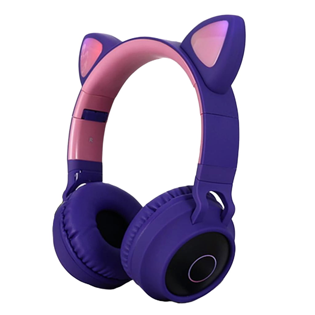 Kinder Cat Ear Bluetooth-Kopfhörer Wireless LED Mikrofon Stereo-Headset Lila EJ 