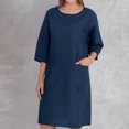 thumbnail image 1 of Vestido de verano para mujer, vestido suelto de lino y algodón a la moda, cuello redondo, vestido hasta la rodilla FLhrweasw Nuevo, 1 of 9