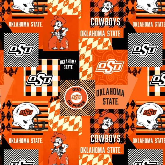 Officially Licensed Oklahoma State University Minky Fabric with Geometric Design-Oklahoma State OSU Cowboys Minky Fleece Sold By The Yard