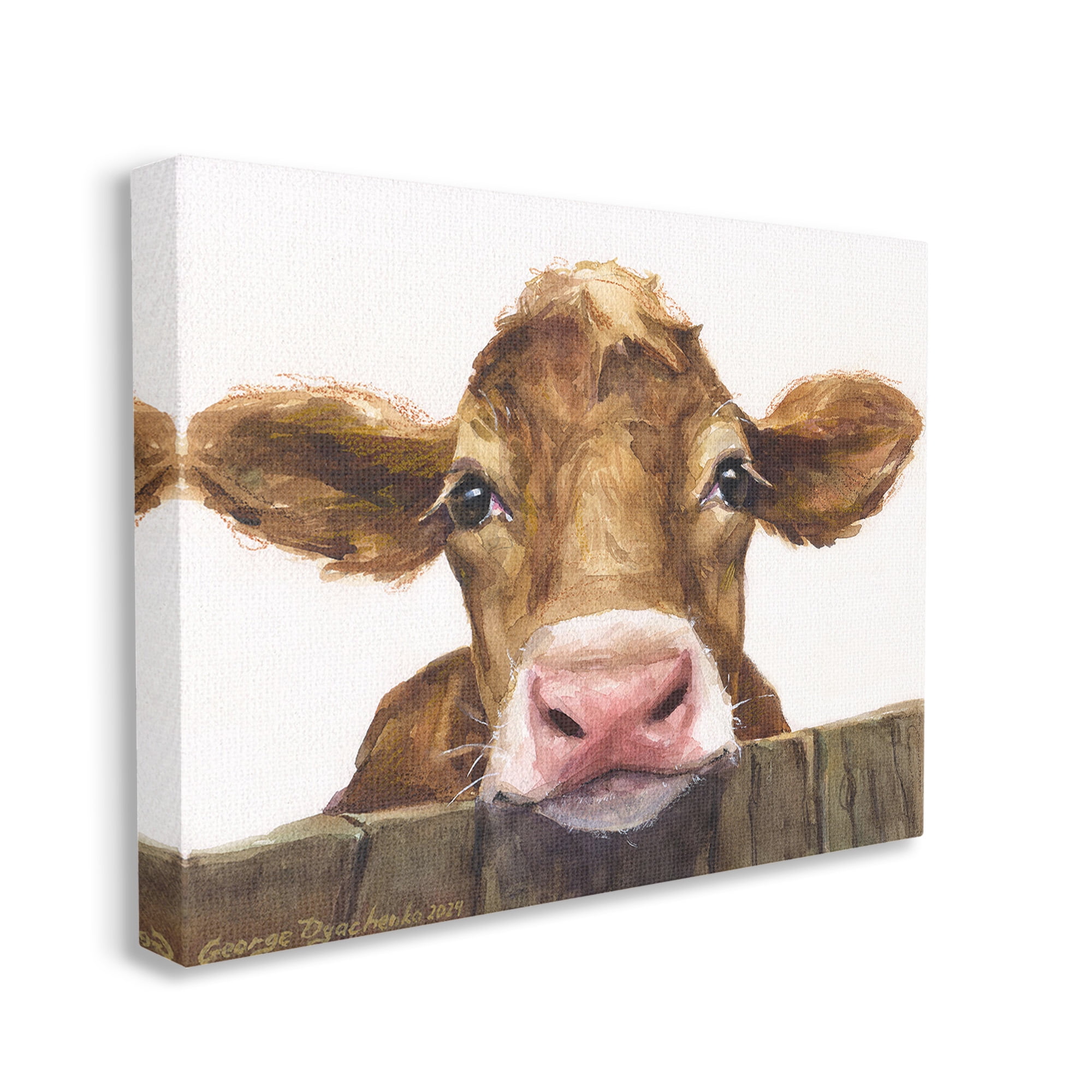 Stupell Industries Cow Resting on Fence Animals & Insects Painting Gallery Wrapped Canvas Art Print Wall Art, 48 x 36