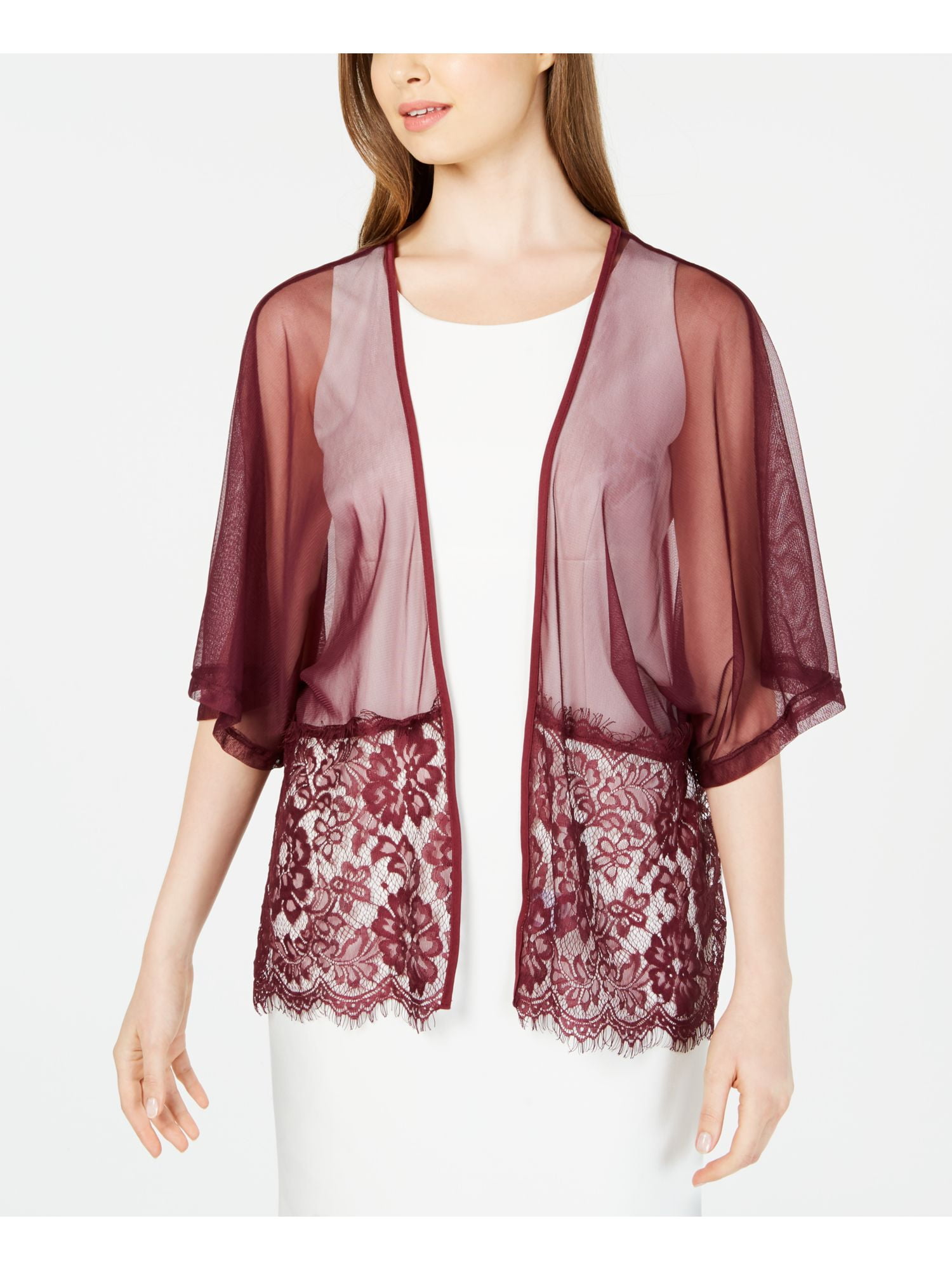 INC Womens Maroon Lace Sheer Open 
