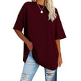 thumbnail image 2 of AherBiu Oversized Tops for Women Short Sleeve Crewneck Summer Casual Loose Basic Comfy Top Tees Plain Tshirt, 2 of 6