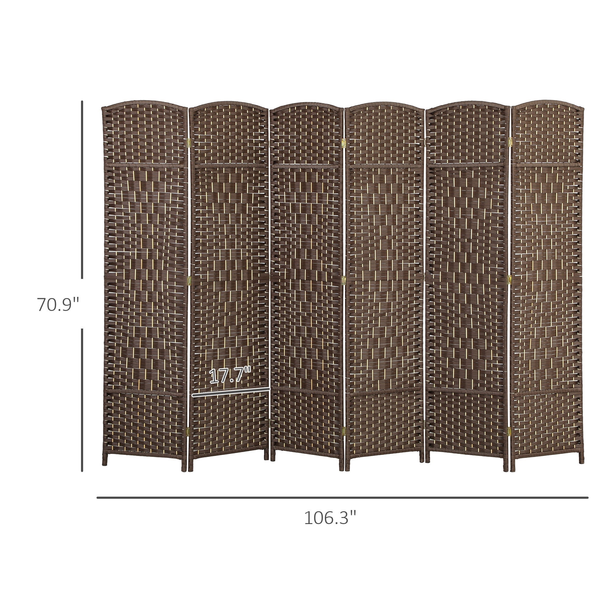 HOMCOM 6 Panel Room Divider, 6' Tall Folding Privacy Screen, Woven Freestanding Wood Partition for Home Office, Bedroom, Brown