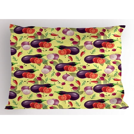 Eggplant Pillow Sham Eggplant Tomato Relish Onion Going Green Eating Organic Tasty Preserve Nature, Decorative Standard King Size Printed Pillowcase, 36 X 20 Inches, Multicolor, by (Best Way To Preserve Onions)
