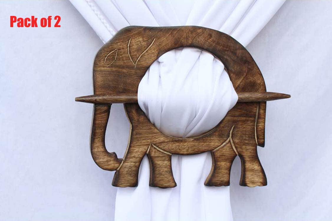 Housewarming Gifts Wooden Elephant Curtain Tie backs Drapery Hold backs Rustic 