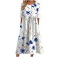 thumbnail image 1 of QJUHUNG Midi pour Femmes Été Décontracté en Vrac Boho Floral Imprimé Col Rond Manches Courtes Genou Longueur Robe Froncée avec Poches, 1 of 5